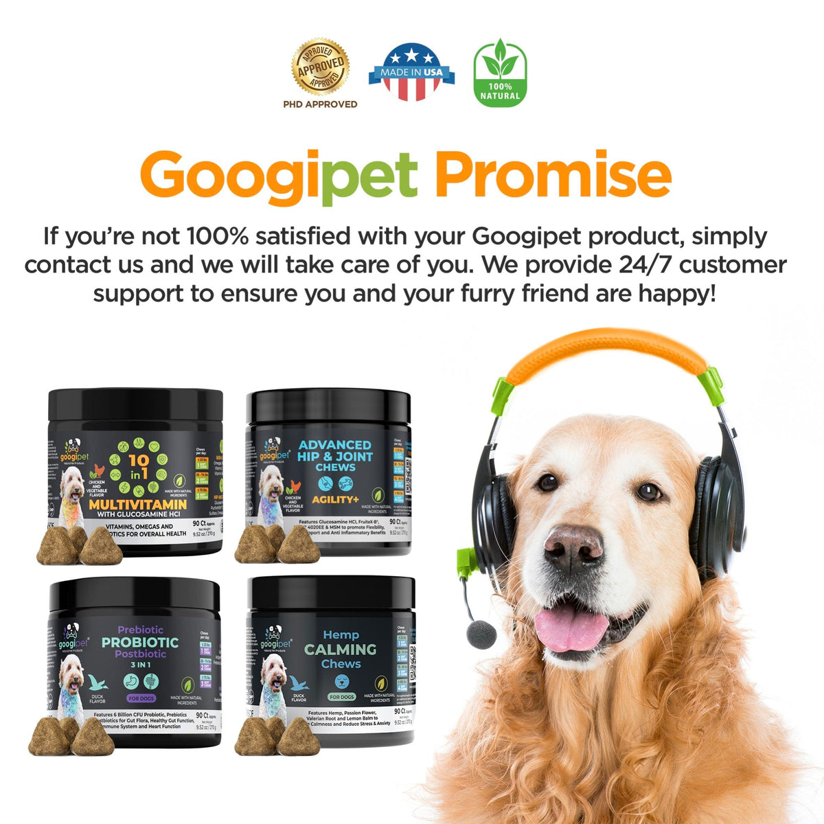 Googipet chicken 10-in-1 Multivitamin Chews, 1 to 3 soft chews a day based on your dog's weight