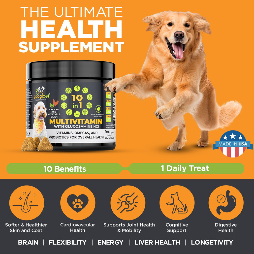 Googipet chicken 10-in-1 dog chews with 400 mg glucosamine and PurforMSM to help support joints