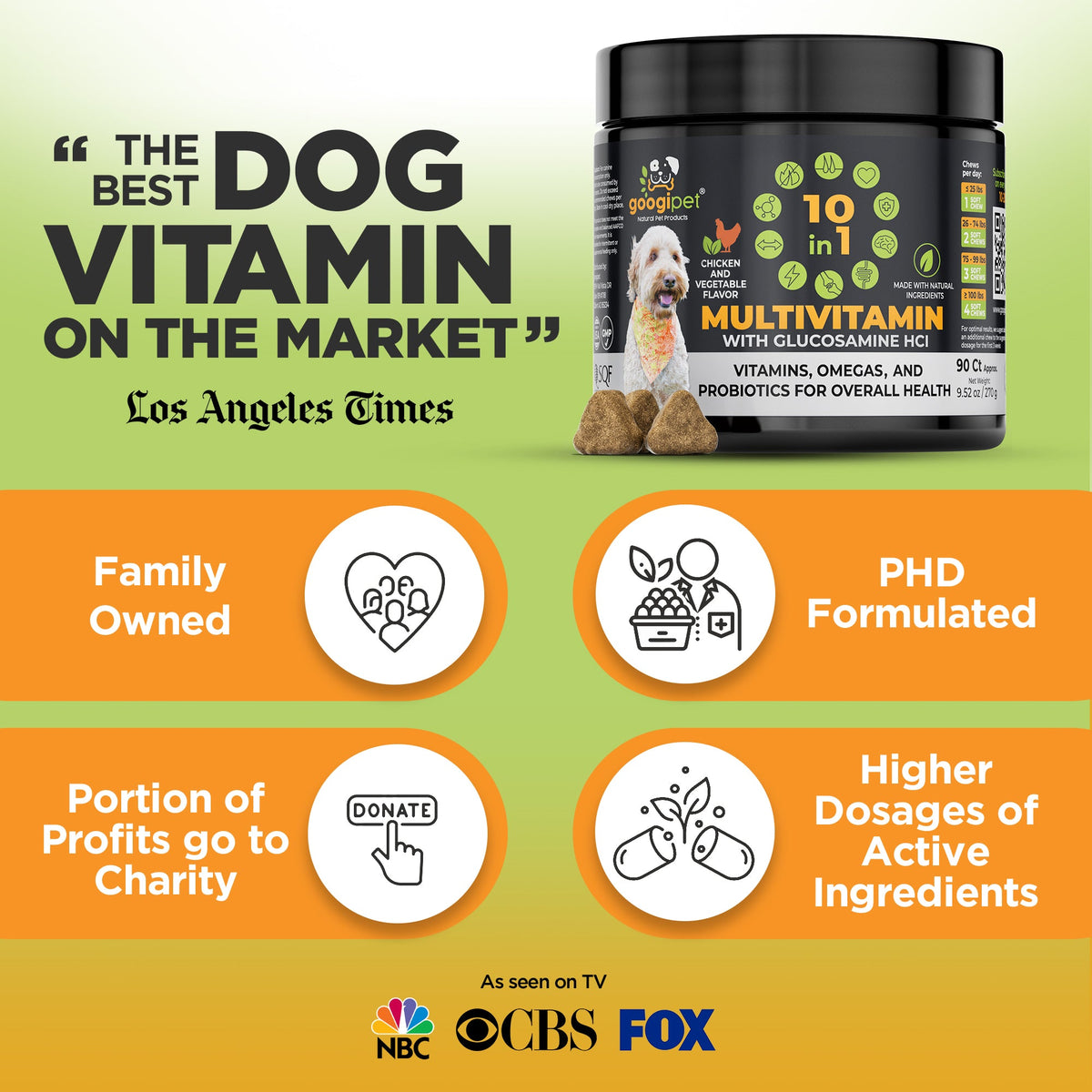Googipet 10-in-1 dog multivitamin in chicken flavor with vitamins A, C, D3, E and B vitamins