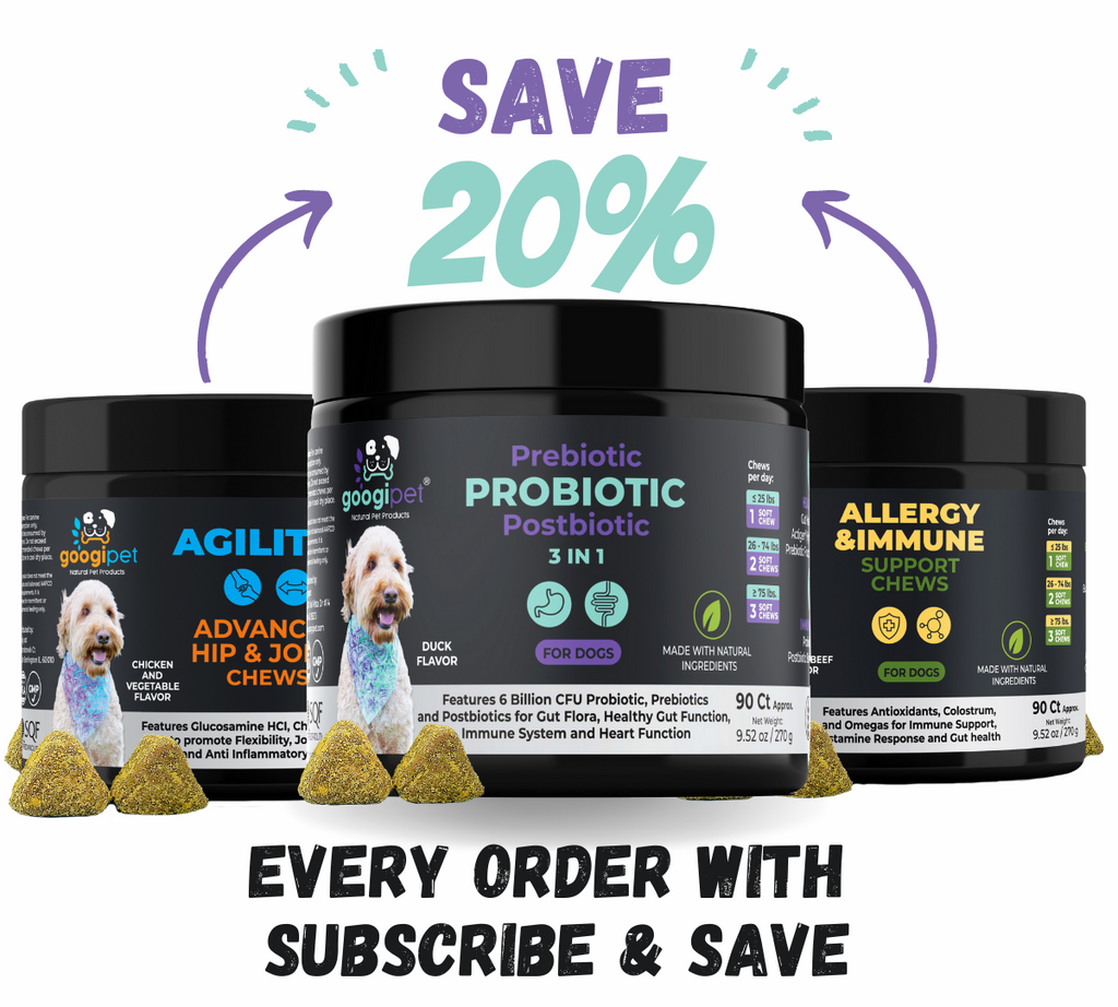 Googipet 3-in-1 Probiotic soft chews for dogs of all ages, from puppies to senior dogs