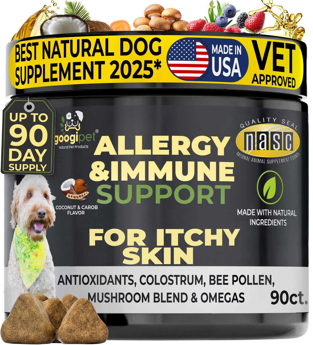Googipet Allergy & Immune Support Chews for dogs in coconut & carob flavor, 90 soft chews