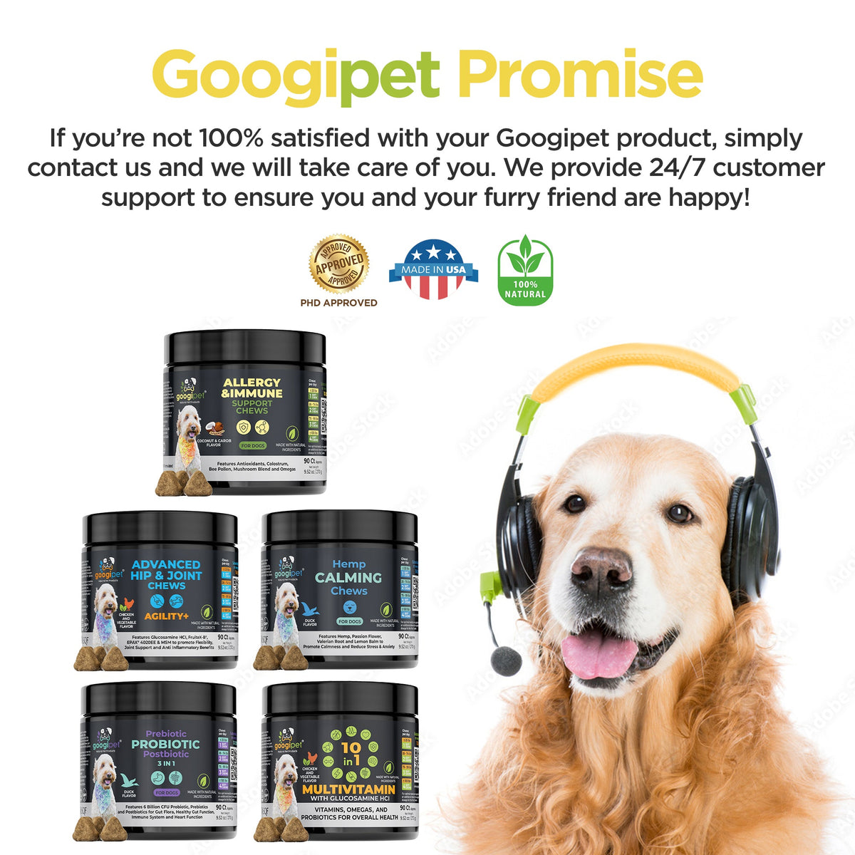 Coconut & carob Googipet Allergy & Immune Support Chews, lab tested batch by batch for potency
