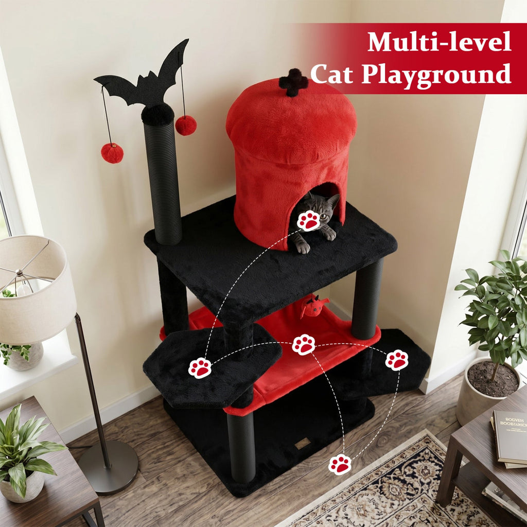 Gothic Halloween cat tree with two perches for climbing