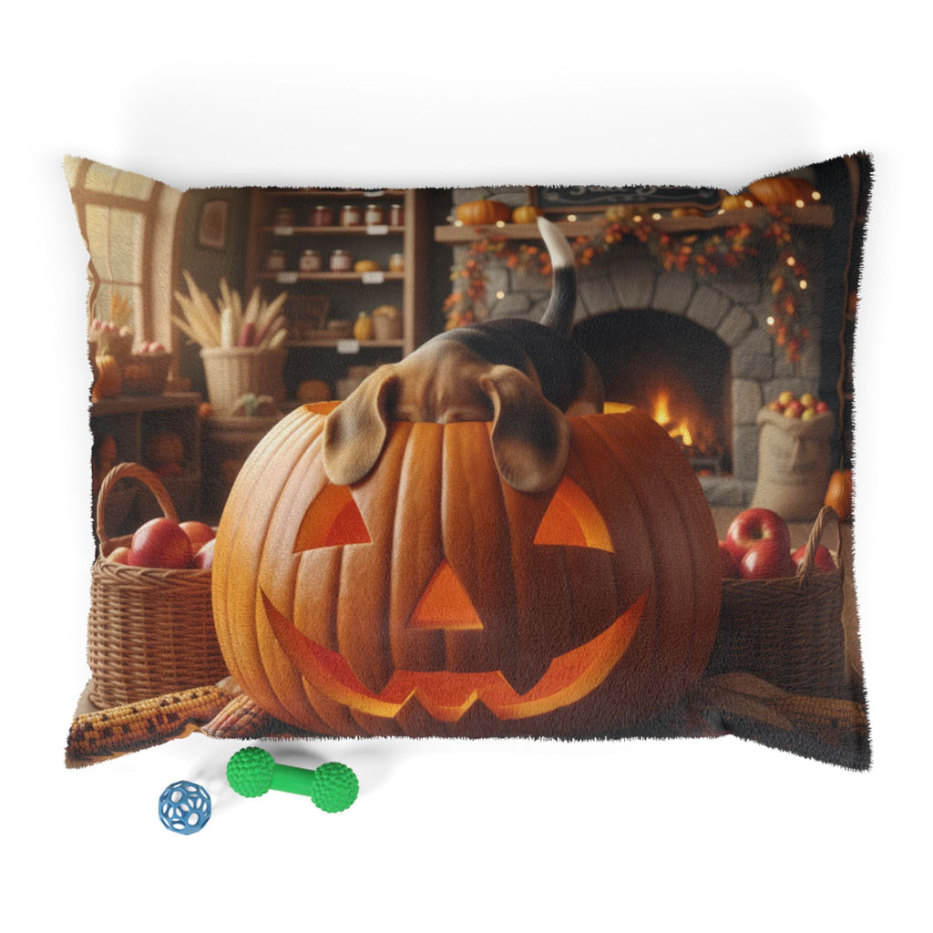 Halloween jack-o'-lantern pet bed with fleece top, 40 x 30 in size