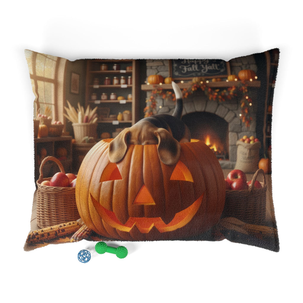 Halloween jack-o'-lantern pet bed with fleece top, 50 x 40 in size