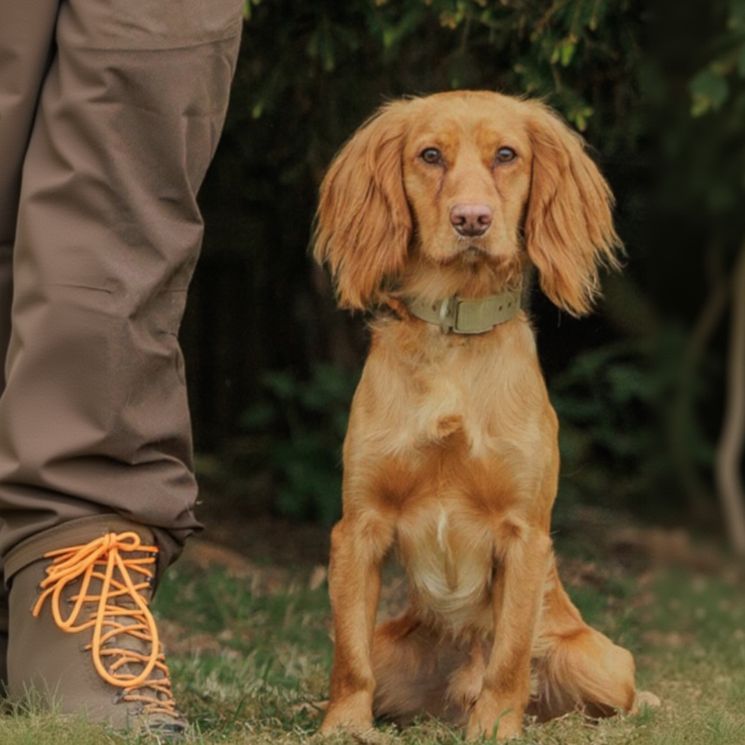 Hoss Straps Field Collar with a D-ring that sits against the buckle to hold a set fit