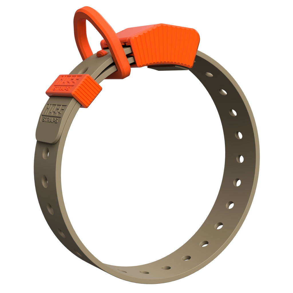 Covey colorway of the Hoss Straps Field Collar in orange and tan with an aluminum D-ring