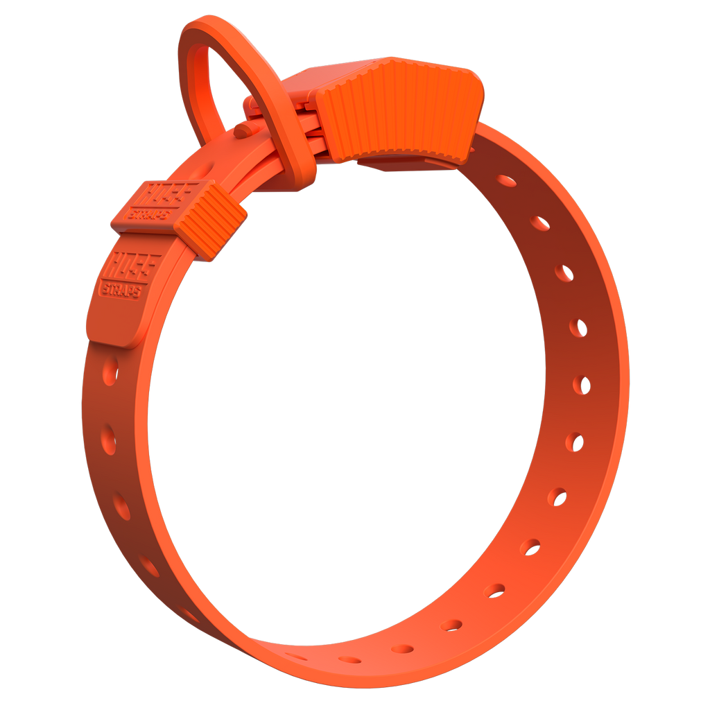Angled view of the Hunter Orange Hoss Straps Field Collar with a powder-coated aluminum D-ring