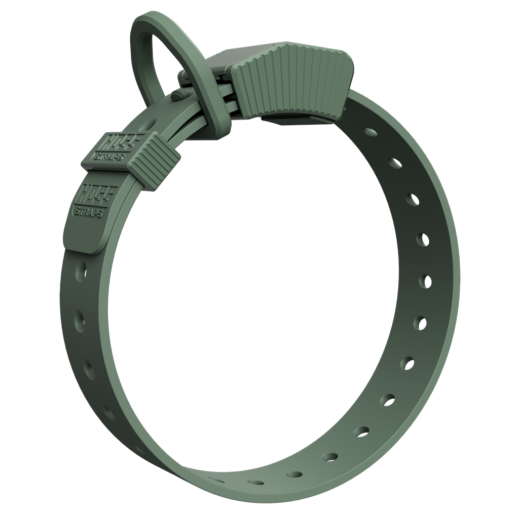 Angled view of the Seafoam Green Hoss Straps Field Collar with its click-in aluminum D-ring