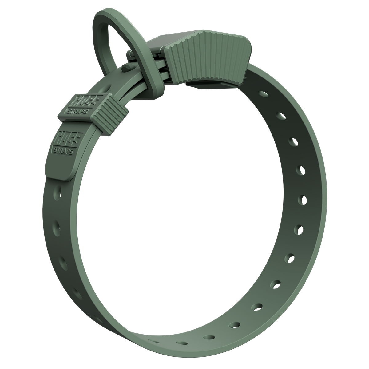 Angled view of the Seafoam Green Hoss Straps Field Collar with its click-in aluminum D-ring