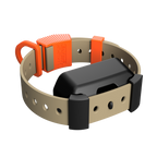Covey colorway Hoss Straps Training Collar Setup in tan and orange with the Garmin adapter