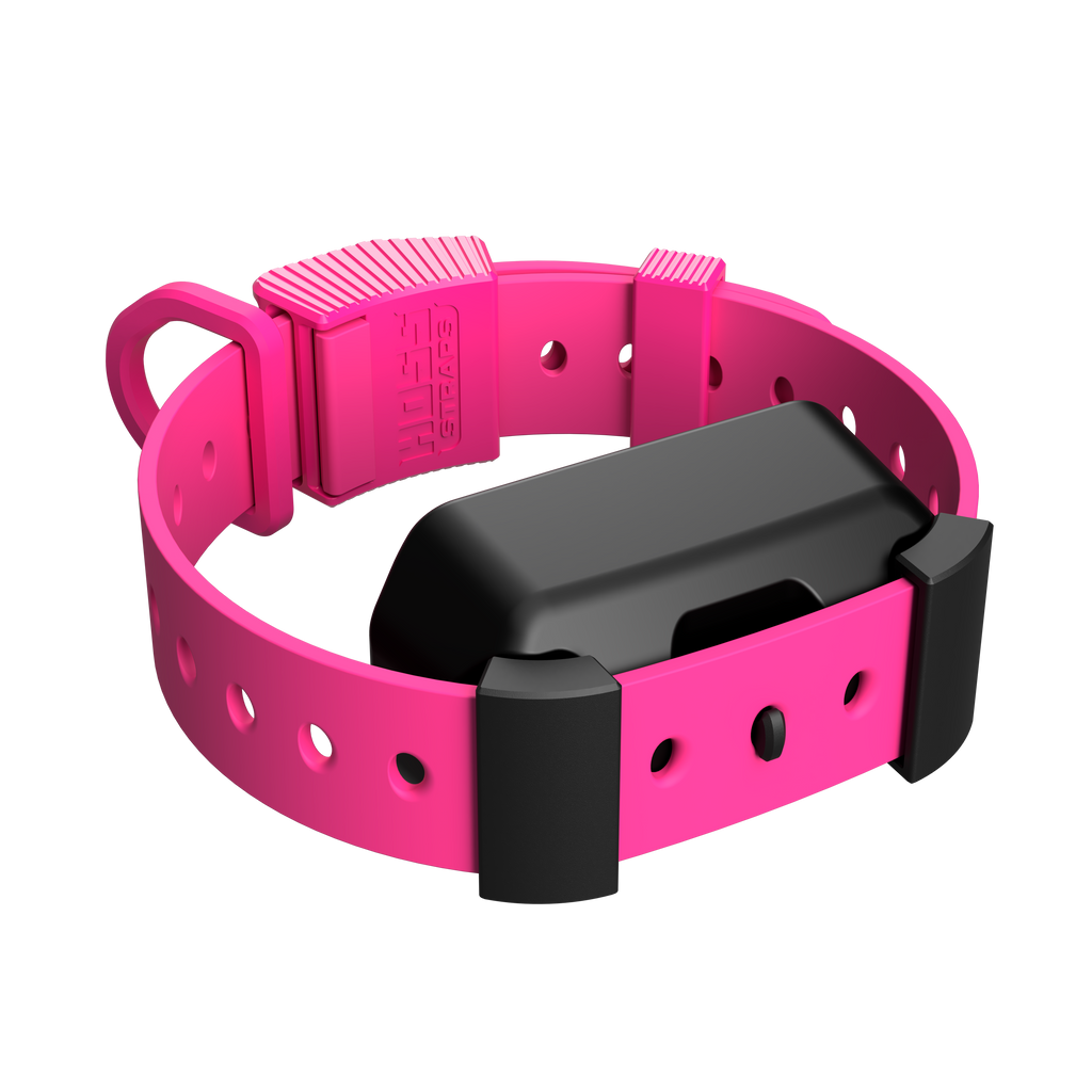 Pink Hoss Straps training collar with the Garmin adapter and an aluminum D-ring for a set fit