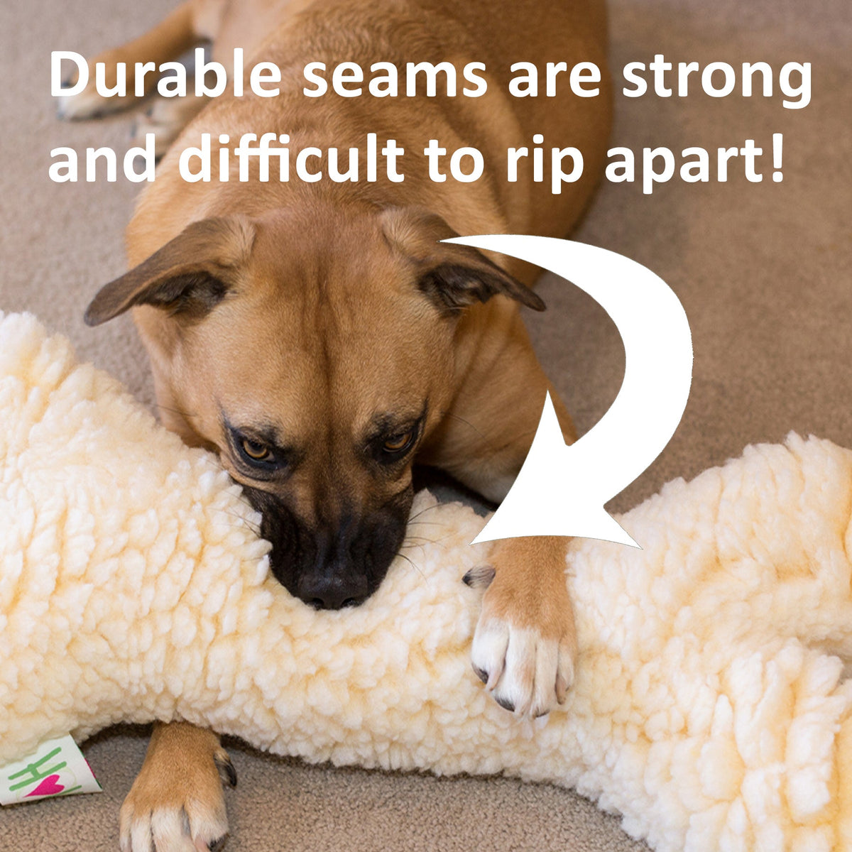 HuggleFleece Man toy seams that HuggleHounds says are strong and difficult to rip apart