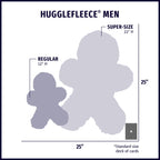 Size chart for the HuggleHounds HuggleFleece Man plush dog toy with approximate dimensions