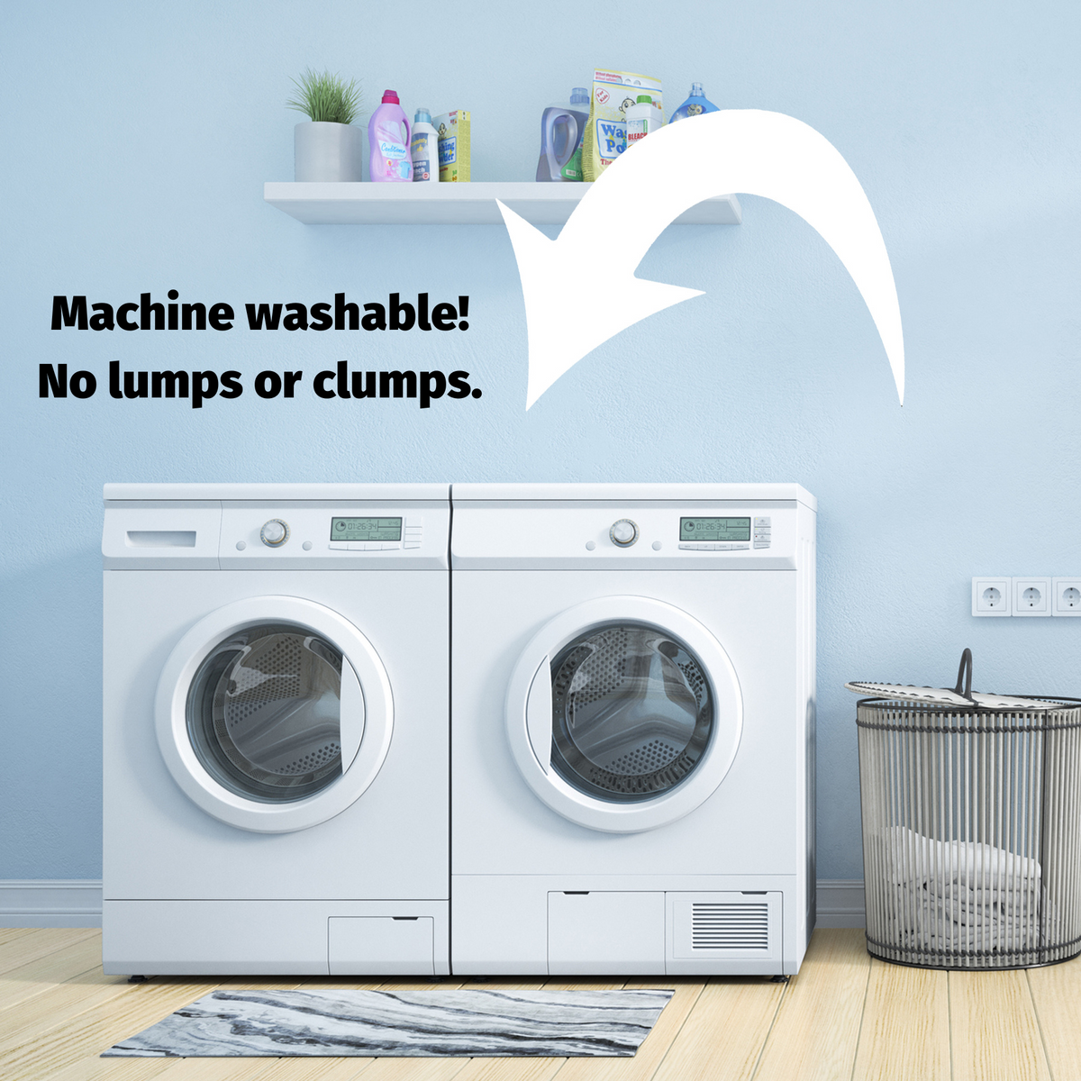 HuggleFleece Mat is machine washable and comes out of the wash without lumps or clumps