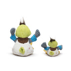 Dilly Duck Knottie by HuggleHounds, a multicolor corduroy duck dog toy with 5 squeakers inside