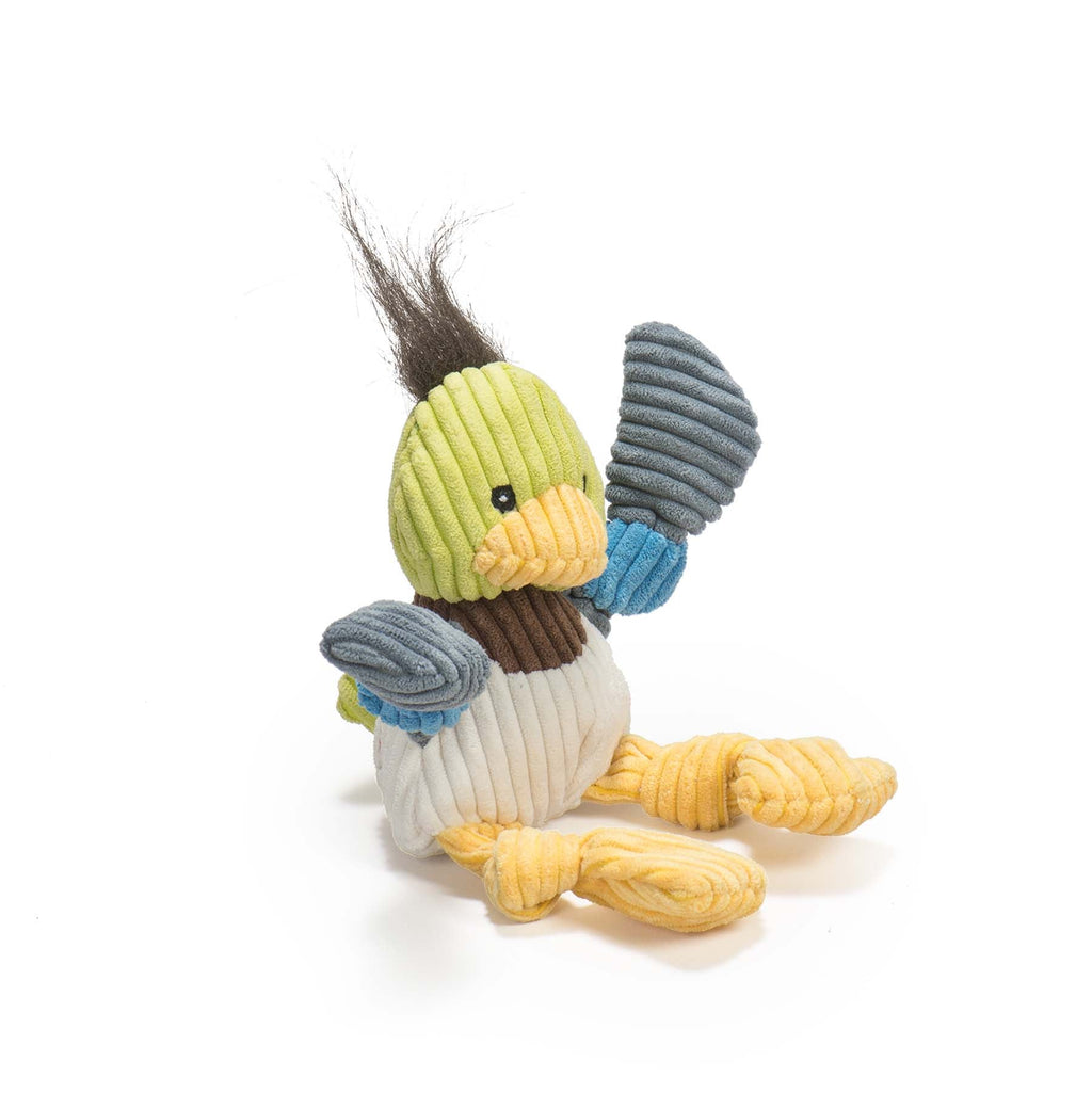 Small HuggleHounds Dilly Duck Knottie, about 9 inches tall, with a white body and blue wings