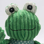 Fergie Frog Knottie plush dog toys from HuggleHounds in small and large, both green with 5 squeakers