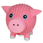 HuggleHounds Hamlet Pig Ruff-Tex latex ball dog toy, a 3-inch bright pink pig with blue eyes