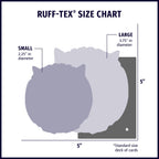 HuggleHounds Ruff-Tex size chart for Hamlet Pig, small and large balls next to a deck of cards