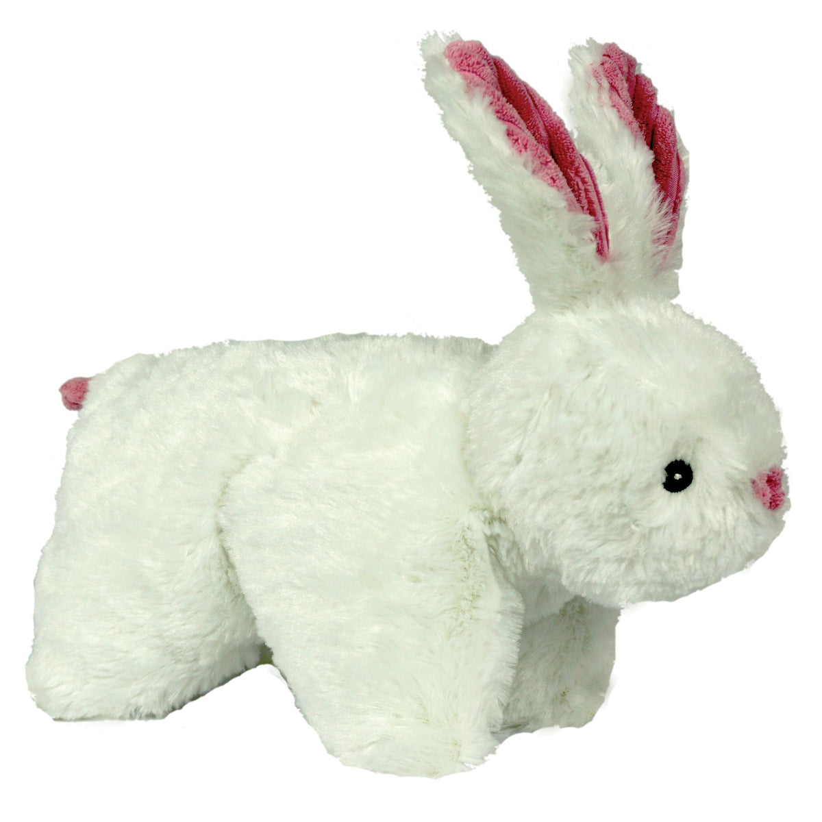 HuggleHounds Squooshie Bunny plush dog toy in silky white with pink ears and a pink nose