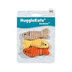 HuggleKats Sardinies 3-pack of crinkle catnip fish cat toys in yellow, orange and tan