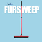 Indoor pet hair removal broom with firm synthetic bristles for floors.
