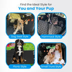 Hard-bottom dog car bed protecting back seat from fur and dirt