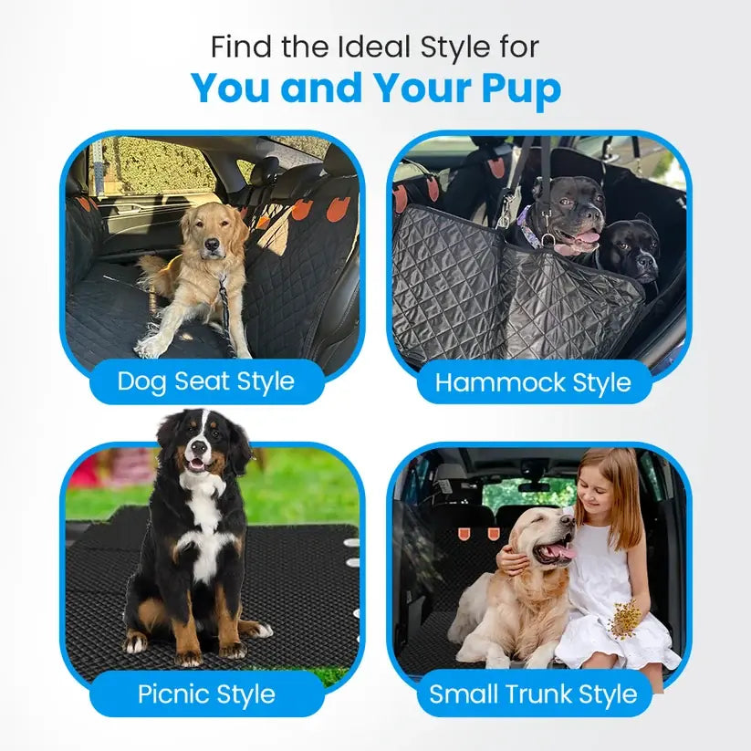 Hard-bottom dog car bed protecting back seat from fur and dirt