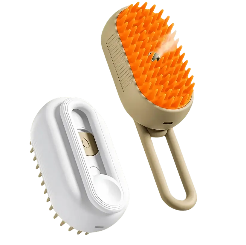 2-in-1 steam pet grooming and massage brush, beige, cordless