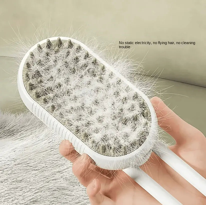 Steam grooming brush with soft silicone bristles for dogs and cats