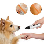 Pet nail grinder with two adjustable speed settings for different nail thicknesses.
