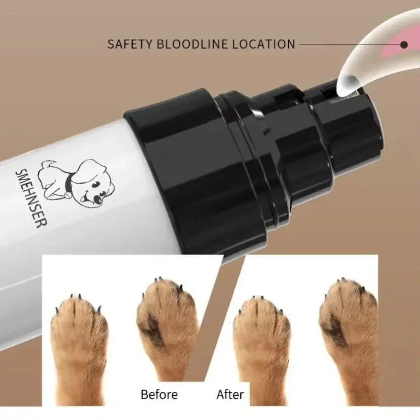 Diamond grinding head gently filing a dog's nail for smooth, shaped edges.