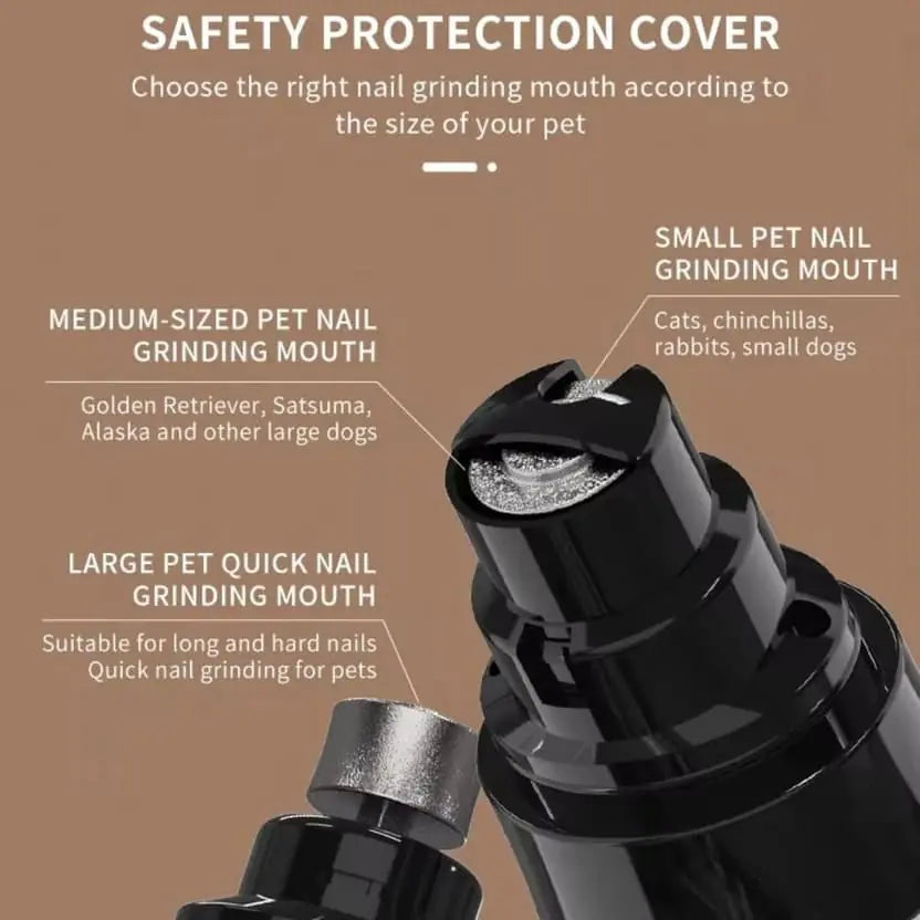 Pet nail grinder used on a small dog's paw for gradual, controlled filing.