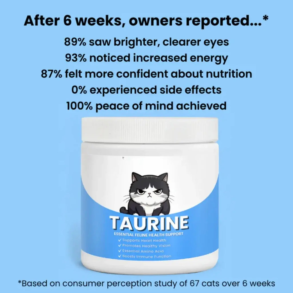 Daily taurine powder supplement supporting cat vision and vitality.