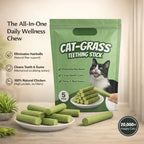 Cat Dental Chew Grass Teething Sticks, natural chicken and cat grass treats, front.