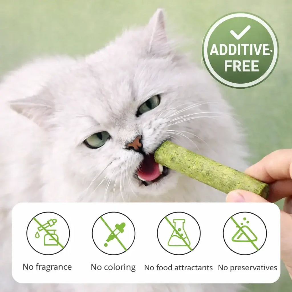 Daily serving guide for the cat dental chew grass sticks.