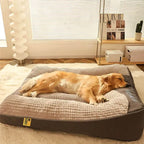 Thick plush dog bed with soft fabric top
