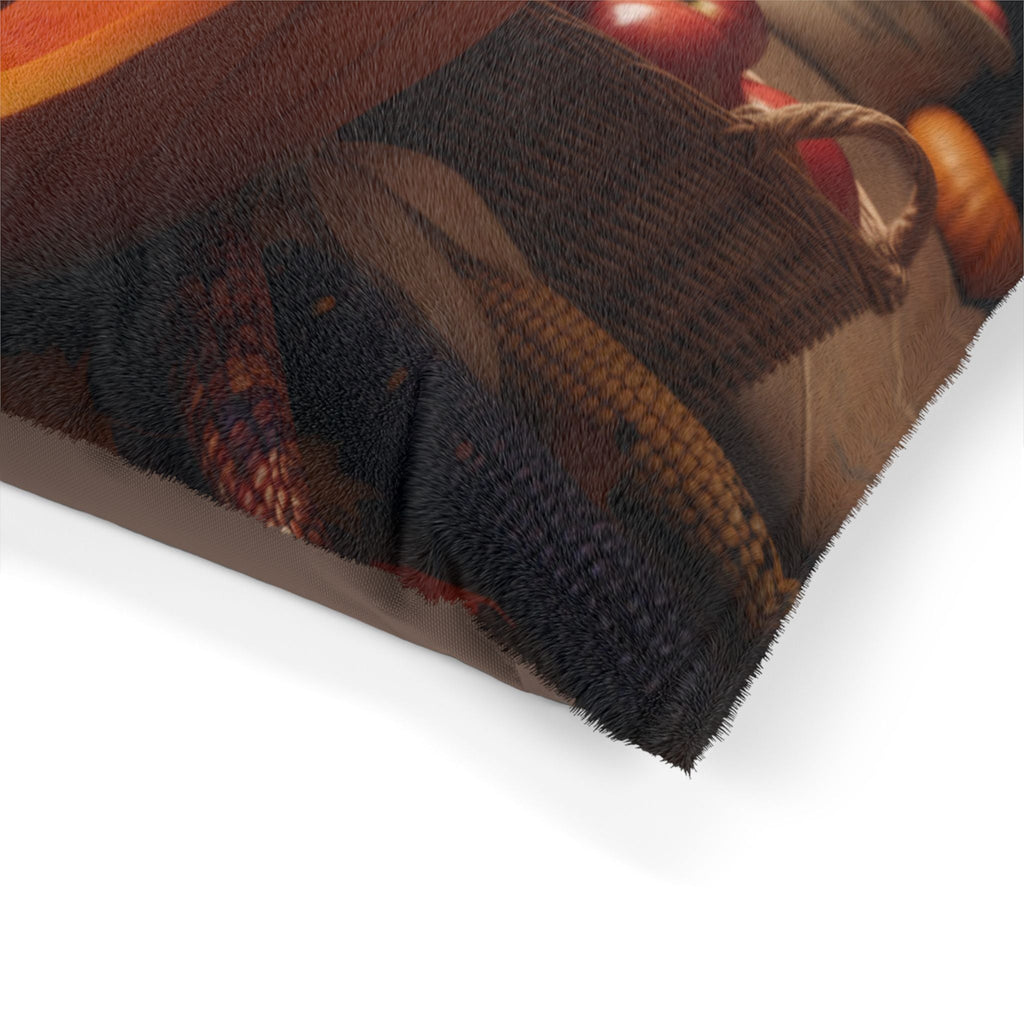 Jack-o'-lantern by the hearth print on a plush Halloween pet bed