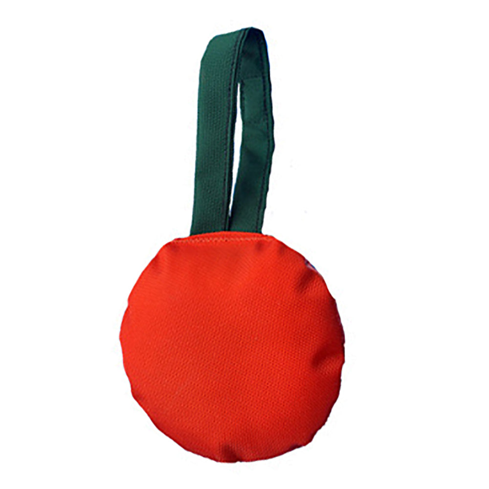 Jack-O-Tug Halloween pumpkin dog tug toy in ballistic nylon, back view