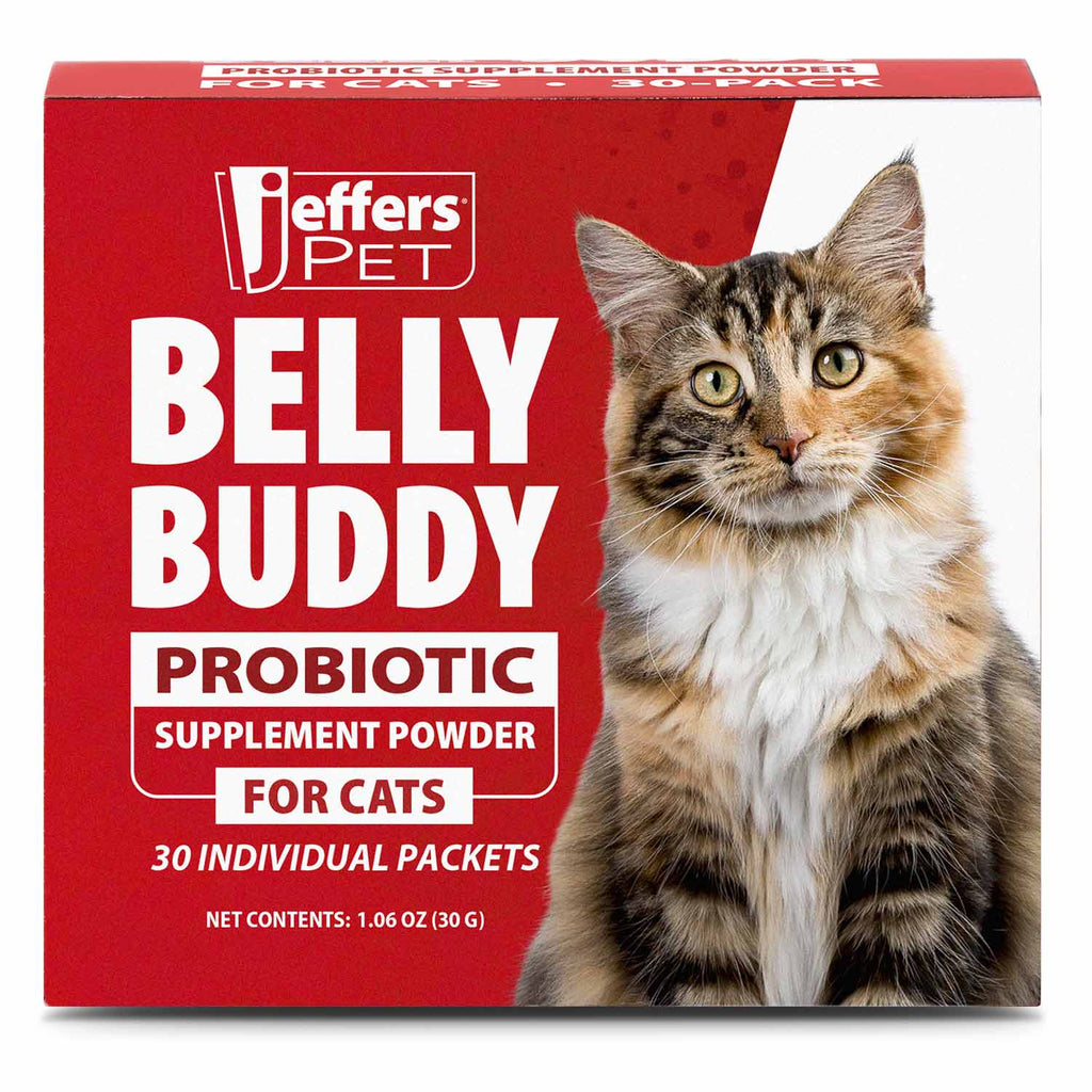 Jeffers Belly Buddy probiotic packets for cats in chicken liver flavor, 30 individual packets