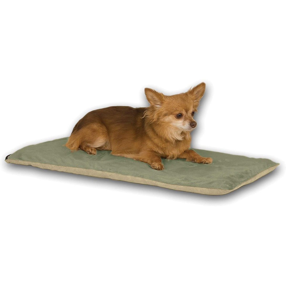 Sage green K&H Thermo-Pet heated mat, 14 x 28 inches, for cats and small dogs