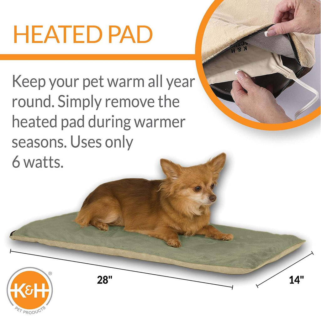 K&H Thermo-Pet Mat in sage with a removable 6-watt heater for indoor warmth
