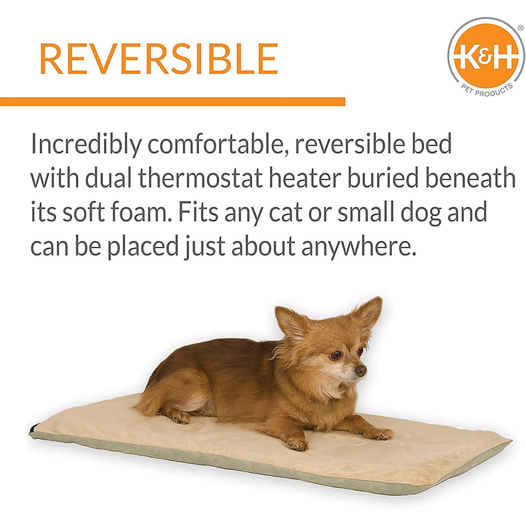 Sage K&H heated pet mat that warms to about 102°F when a pet lies on it