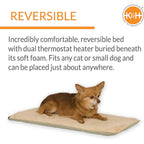 Sage K&H heated pet mat that warms to about 102°F when a pet lies on it