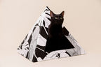 Kitty Kardboard Dark Paradise cardboard cat pyramid with a tropical leaf print, a modern hideaway made in the USA