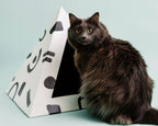 Kitty Kardboard Doodle cardboard cat pyramid with a black-and-white doodle print, a modern hideaway made in the USA