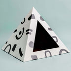Kitty Kardboard Doodle cat house with a black-and-white doodle print, made from recycled cardboard