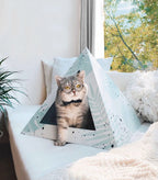 Kitty Kardboard Oasis cardboard cat pyramid with a cat inside its cozy hideaway