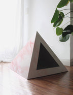 Rose Quartz Kitty Kardboard cat pyramid, a cozy cat hideaway that doubles as a decor piece for the room